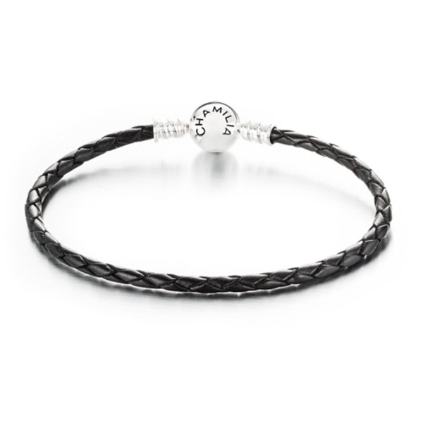 Chamilia Sterling Silver Small Black Leather Charm Bracelet w/ Round Clasp 7.1 in / 18 cm 1030-0125 - CO12CSWBP53