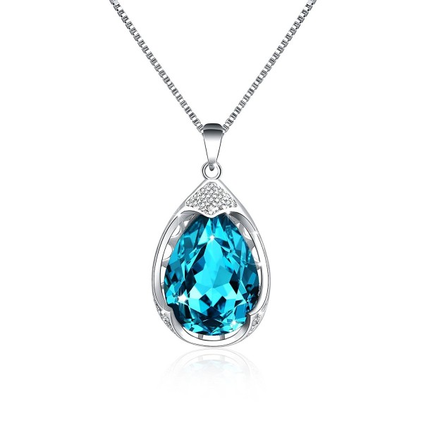 Osiana Womens Teardrop and Oval Shaped Pendant Fashion Necklaces Made with SWAROVSKI Crystal in Gift Box - Aqua - C112J6L2GVV