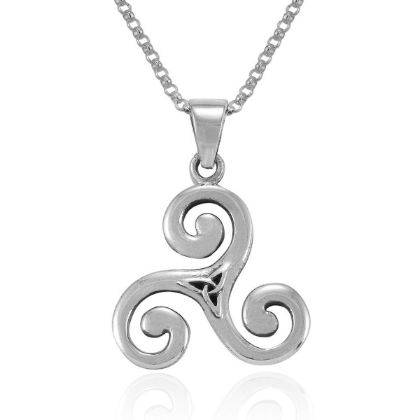 MIMI Sterling Silver Celtic Triple Spiral Triskele Triskelion Swirl Pendant Necklace- 18 inches - CN1275WILB7