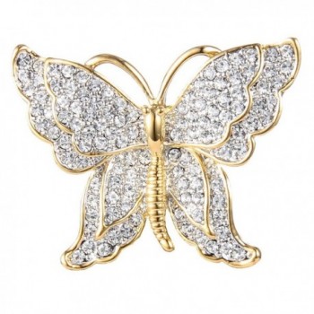 EVER FAITH Gold-Tone Austrian Crystal Dazzling Double Layer Wing Butterfly Brooch Pin Clear - CV12EFUQHR7