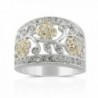 JanKuo Jewelry Rhodium and Gold Plated Milgrain Edge Filigree Flower Crystals Wide Band Ring - CU12CJBU84R