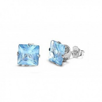 Sterling Silver Light Blue 4mm Square Cubic Zirconia CZ Stud Earrings - C8117WYANFZ