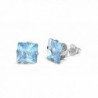 Sterling Silver Light Blue 4mm Square Cubic Zirconia CZ Stud Earrings - C8117WYANFZ