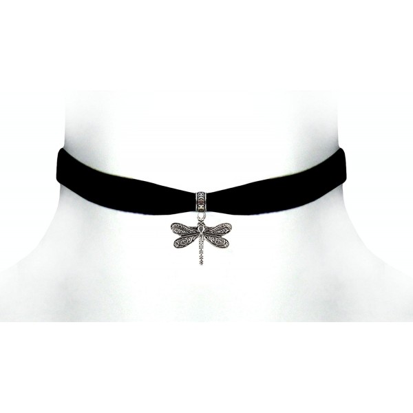 Victorian Vault Dragonfly Black Velvet Choker Steampunk Gothic Pendant Necklace - C512O3RSZMK