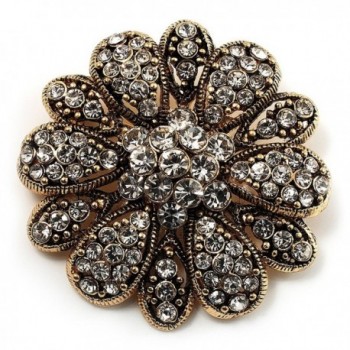 Vintage Swarovski Crystal Floral Brooch (Antique Gold) - CW113TGS989