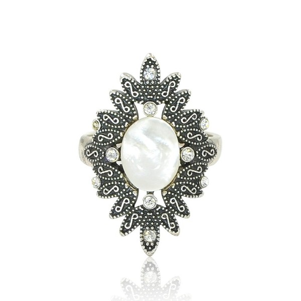 Womens Vintage Silver Flower Statement Ring - CQ12F6T24GT