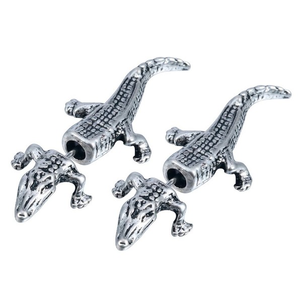 Qiandi 1 Pair 3d Alligator Crocodile Animal Stud Earrings Punk Jewelry Gift for Women Men - Antique silver - CK183CLSHL8