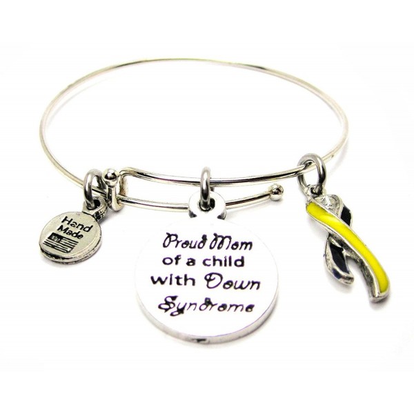 Proud Mom Of A Child With Down Syndrome With Awareness Ribbon Single Stacker Bracelet - C812J2A9U19