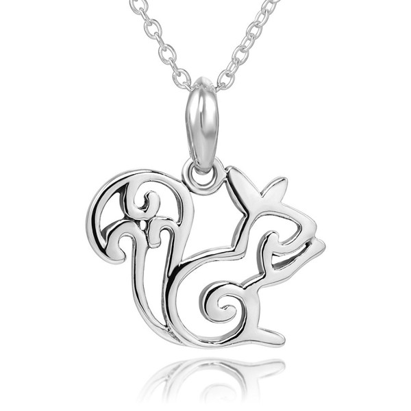 925 Sterling Silver Open Squirrel Pendent Necklace- 18" - CZ12EAFQPHD