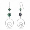 925 Sterling Silver Natural Material Inlay Swirl Round Long Drop Dangle Earrings 2.3" - Green Abalone - CZ12DL2BCON