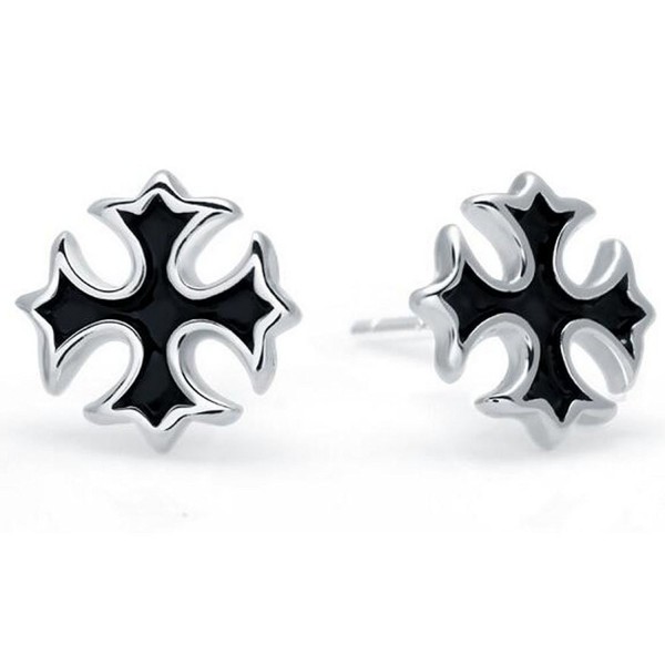 Lorina Religious Black Christian Cross Stud Earrings 925 Sterling Silver for Women Men Kids - CH182MEN8C9