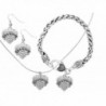 Mother's Day Gift for Grandma Engraved Crystal Adorned Heart Pendant Necklace Bracelet & Earring Set - Colorless - CB11XFQ1PQL