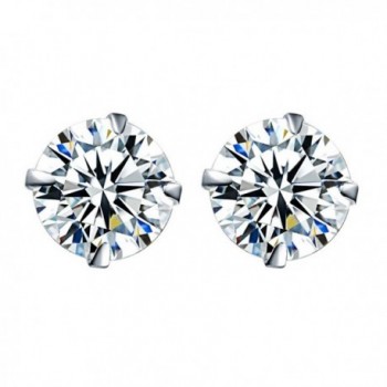 Stud Earrings for Women- Sterling Silver Round Cut Cubic Zirconia Stud Earrings for Girls - White - CN189WQTZE5