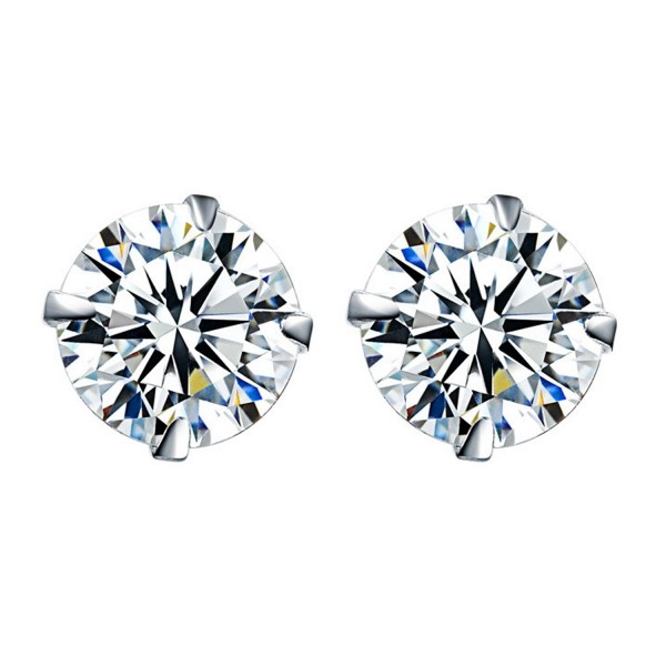 Stud Earrings for Women- Sterling Silver Round Cut Cubic Zirconia Stud Earrings for Girls - White - CN189WQTZE5