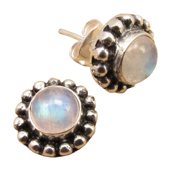 925 Silver Plated Cabochon RAINBOW MOONSTONE BEAUTIFUL Studs Earrings HANDWORK ! Jewelry for Her - CK12NUH0LR5