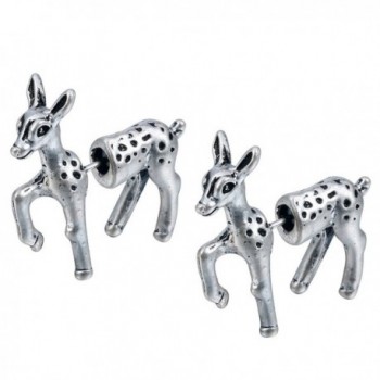 Qiandi 1 Pair Lovely 3d Bambi Deer Animal Earrings Birthday Jewelry Gift for Women Men - Antique silver - C6183CLSGIY