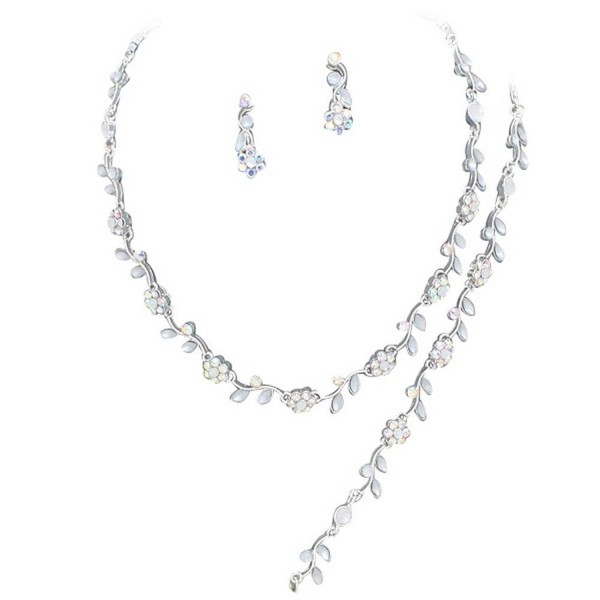 Affordable Iridescent Color Rhinestone Crystal Bridesmaid 3 Bridal Necklace- Earring- Bracelet Set Silver Tone I6 - CZ12HCMFOFL