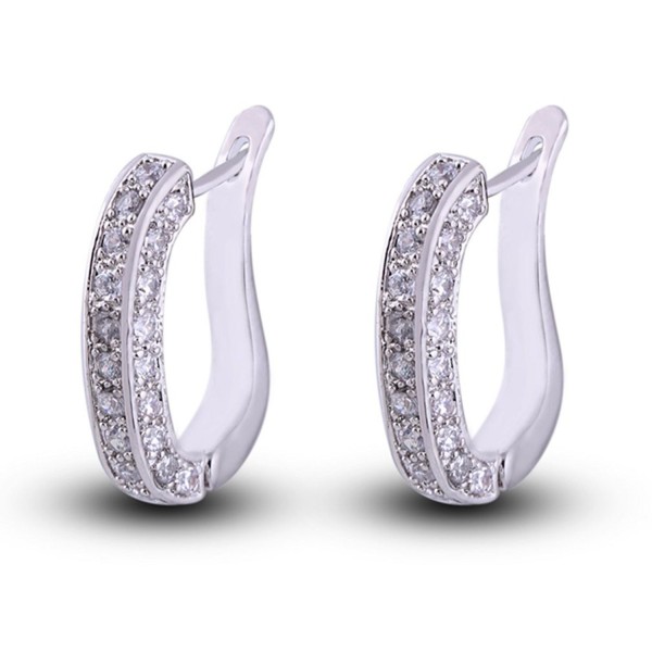 Chengxun Charming Smooth 18k Gold Plated "U" Style Inlay Round Clear Cubic Zirconia Stud Earrings - Silver 1 - CV12ICBWQ43