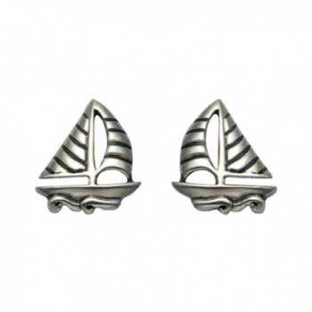 Sterling Silver Sailboat on Waves Stud Earrings - C7110WYF7QN