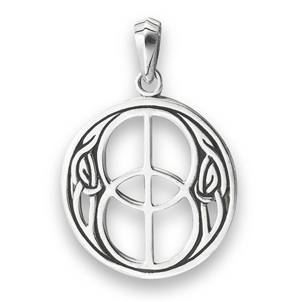 Celtic Peace Sign Pendant .925 Sterling Silver Unity Infinity Knot Hippie Symbol Charm - CX182SU7WAO