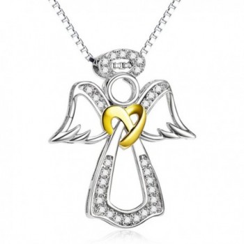 Two Tone 925 Sterling Silver Pendant Angel Wing Heart Jewelry Charms CZ Necklace For Women- 18'' - C4186RDD2HR