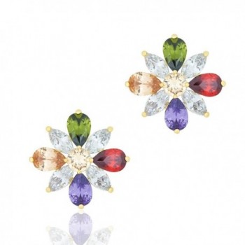 18k Gold Plated Cubic Zirconia Colorful Resin Leaf Stud Earrings - CF126M7GA1N