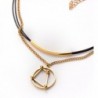 Constellations LA 24k Gold-Plated Black Leather Adjustable Layered Equuleus Choker Necklace for Women Girls Teens - CF184TNK35O