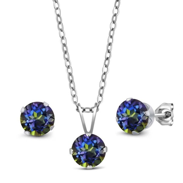 3.00 Ct Blue Mystic Topaz 925 Sterling Silver Pendant Earrings Set With Chain - CO110DAMMDL