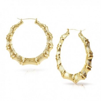 Gold Tone Hollow Casting Round Bamboo Hoop Earrings- 2.5 Inches - CZ12N3VL87C