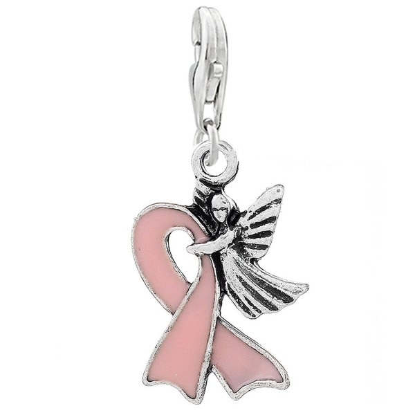Pink Ribbon Beast Cancer Awareness with Angel Clip on Pendant Charm for Bracelet or Necklace - CG122N7C2K5