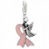 Pink Ribbon Beast Cancer Awareness with Angel Clip on Pendant Charm for Bracelet or Necklace - CG122N7C2K5