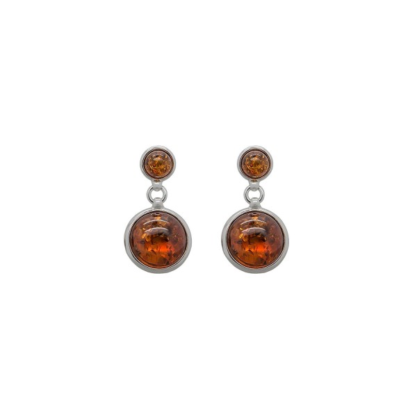 925 Sterling Silver Round Stud Dangle Earrings with Genuine Natural Baltic Amber. - Cognac - C112MA5WW6A