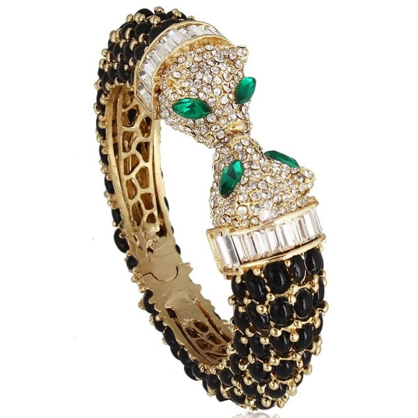 EVER FAITH Austrian Crystal Adorable Kissing Leopard Animal Bangle Bracelet Gold-Tone - Black - C311KKCILBZ