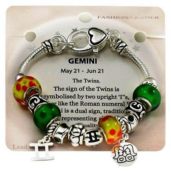DianaL Boutique Zodiac Sign Gemini the Twins Horoscope Charm Bracelet Murano Beads Gift Boxed Fashion Jewelry - CH11JWDEQPN
