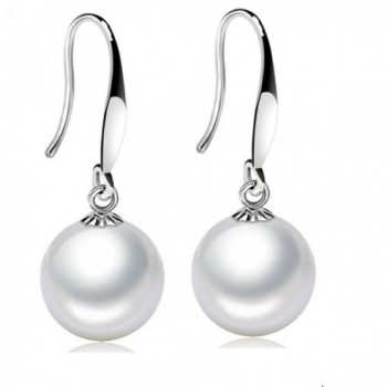 Generic 10mm Womens Elegant Round Neture Fresh Water Pearl Dangle Earrings - C5127OXYQYX