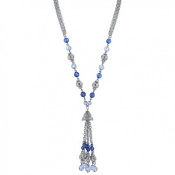 1928 Jewelry Silver-Tone and Sapphire Color Bead Tassel Necklace - CA11WG7S7JX