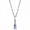 1928 Jewelry Silver-Tone and Sapphire Color Bead Tassel Necklace - CA11WG7S7JX