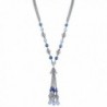 1928 Jewelry Silver-Tone and Sapphire Color Bead Tassel Necklace - CA11WG7S7JX