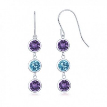 2.80 Ct Round Purple Amethyst Swiss Blue Topaz 925 Sterling Silver Three Stone Dangle Earrings - C411CV7CUAT