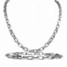 SET: Solid 3.2mm Rectangular Link Chain Necklace 24 Inches + Bracelet 8.4 Inches - High Polish Links - C611I50X4BB