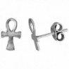 Tiny Sterling Silver Ankh Stud Earrings 3/8 inch - CW111B26XZJ