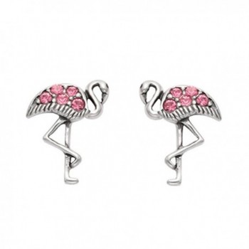 Sterling Silver Flamingo Stud Earrings w/Pink Rhinestones - CD11HX061ZP