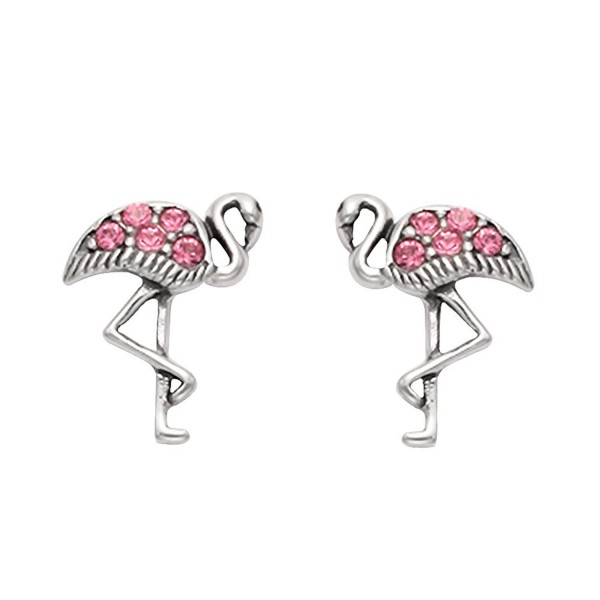 Sterling Silver Flamingo Stud Earrings w/Pink Rhinestones - CD11HX061ZP
