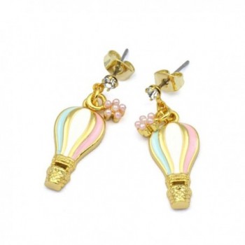 Hot Air Balloon Brass Stud Earrings (Minimalist Geometric Genuine Gold Plated Hand Painted Jewelry RSN4586-E) - CC11AEWGTT1