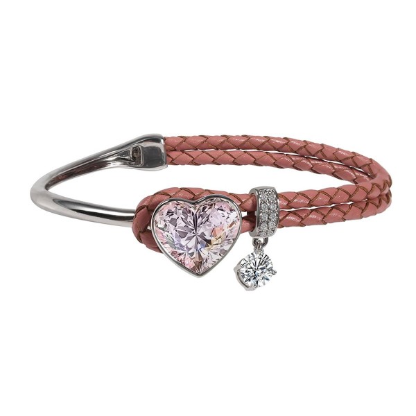 TL Jewelry Pink/Purple Leather Bracelet "Loving You" Made with Heart-Shaped Swarovski Crystal - Pink - C3187XHAYIO