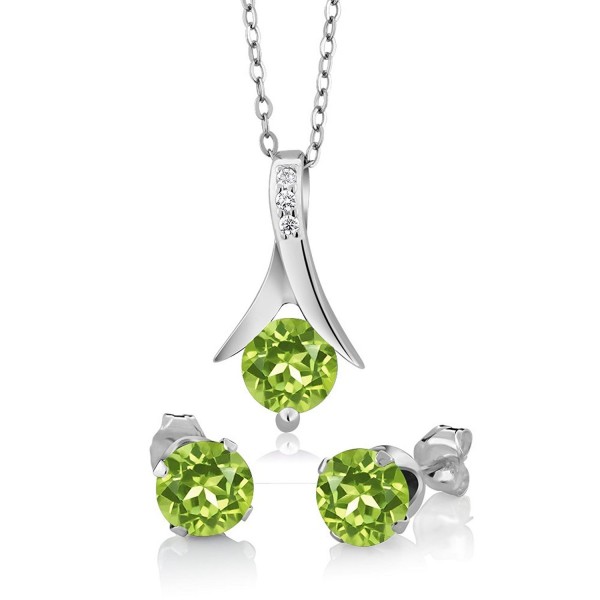3.00 Ct Round Green Peridot Gemstone Birthstone 925 Sterling Silver Pendant and Earrings Set 18 Inch Chain - CX11HZ0AY4V