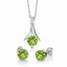 3.00 Ct Round Green Peridot Gemstone Birthstone 925 Sterling Silver Pendant and Earrings Set 18 Inch Chain - CX11HZ0AY4V