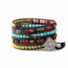 Leather Wrap Bracelet with Synthetic-Turquoise and Mixed Colorful Beads - CE124FZEBON