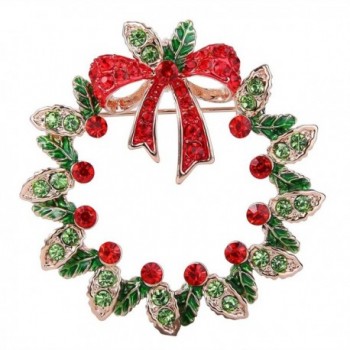 EVER FAITH Women's Crystal Vintage Style Flower Wreath Bowknot Brooch Pin Red w/ Green - Rose Gold-Tone - CS12NTWZRUM
