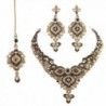 I Jewels Women's Traditional Gold Plated Kundan Necklace Set With Maang Tikka - Black - CT11NXURXJR